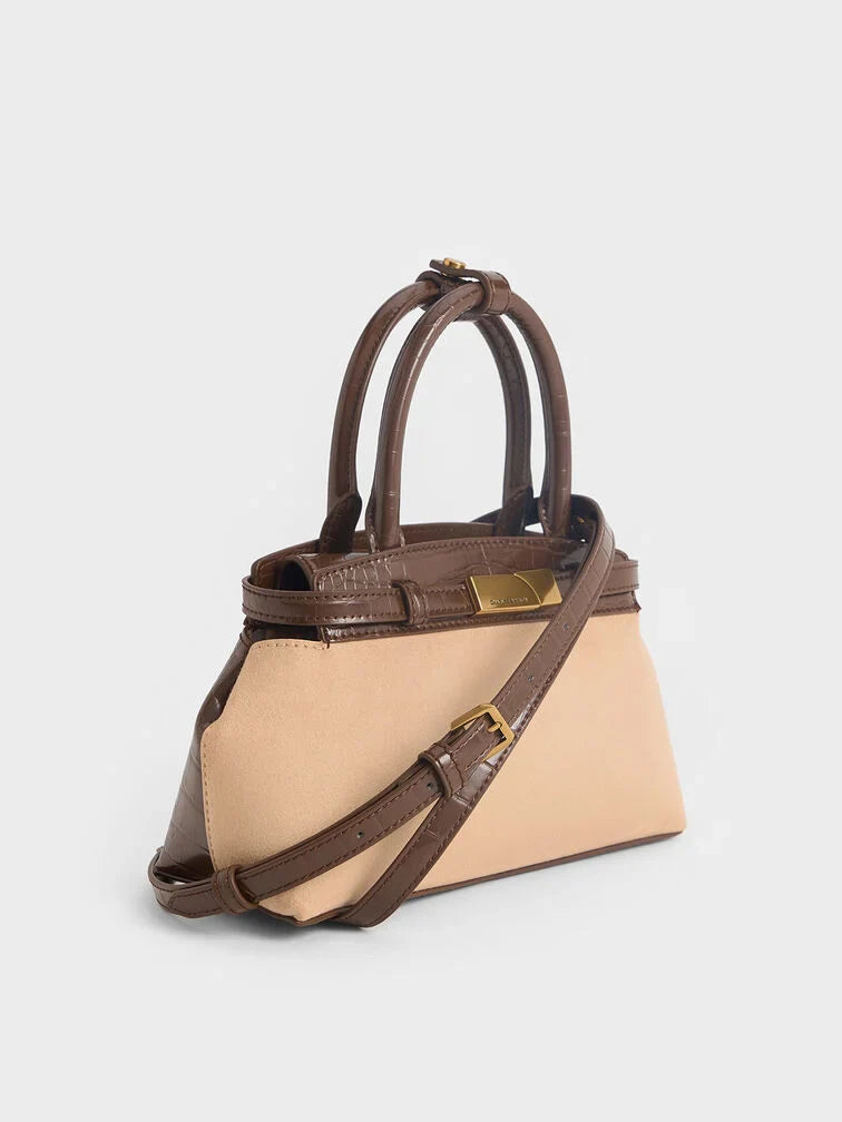 Charles & Ke*th -  Aurelia Croc-Effect & Faux Suede Metallic-Accent Elongated Tote - Multi