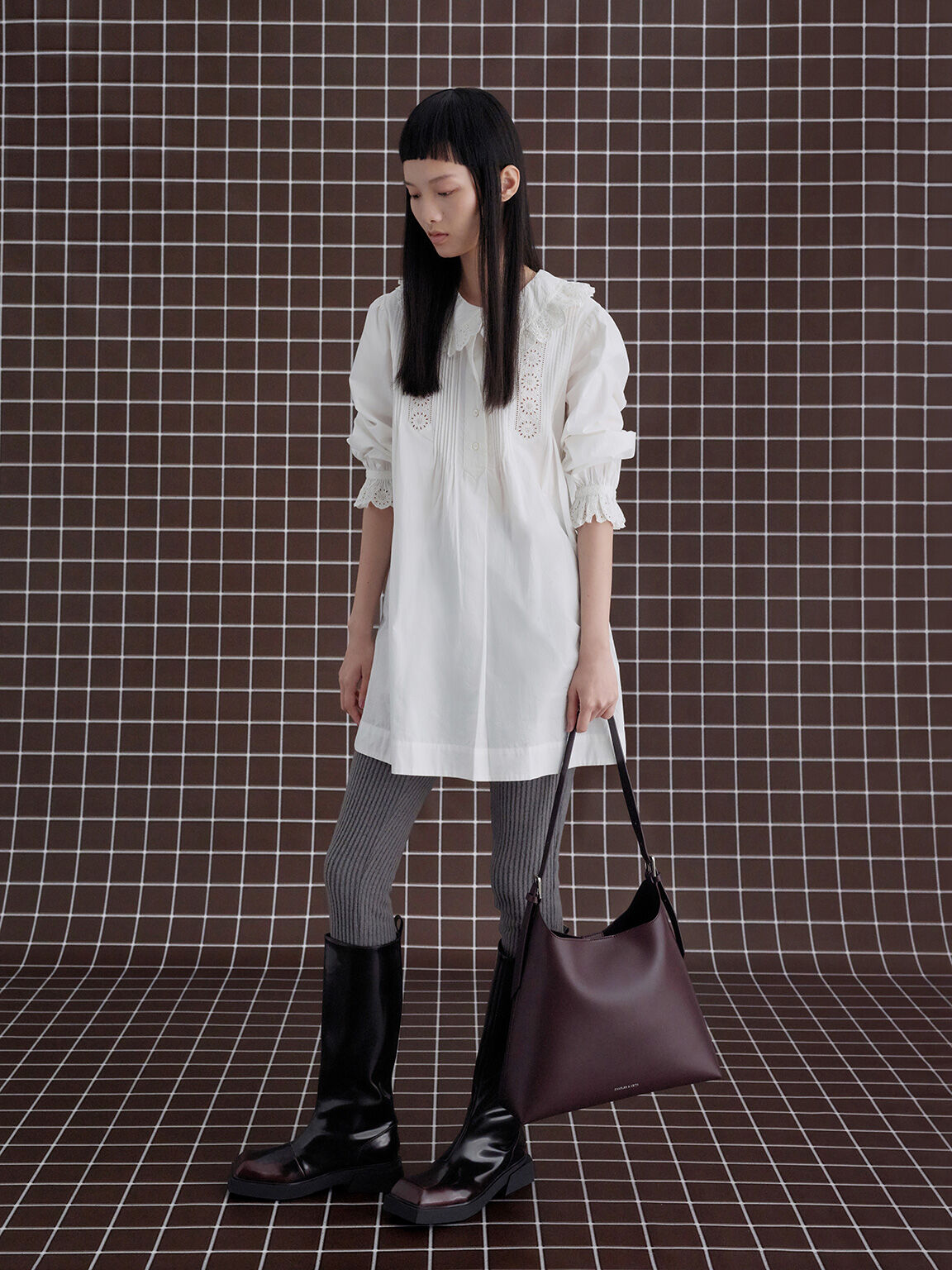 Charles & Ke*th - Hertha Trapeze Slouchy Hobo Bag - Burgundy