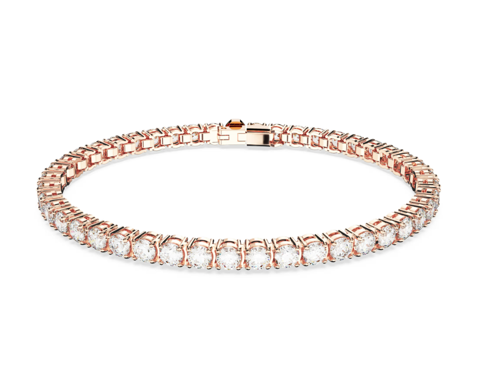 Swar*vski - Matrix Tennis bracelet Round cut, White, Rose gold-tone plated - 5657657