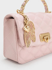 Charles & Ke*th - Cressida Quilted Top Handle Bag With Bag Charms - Gift Box - Cotton Candy Pink