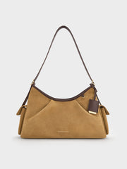 Charles & Ke*th -Khai Recycled Suede Side-Pocket Shoulder Bag - Sahara Sand