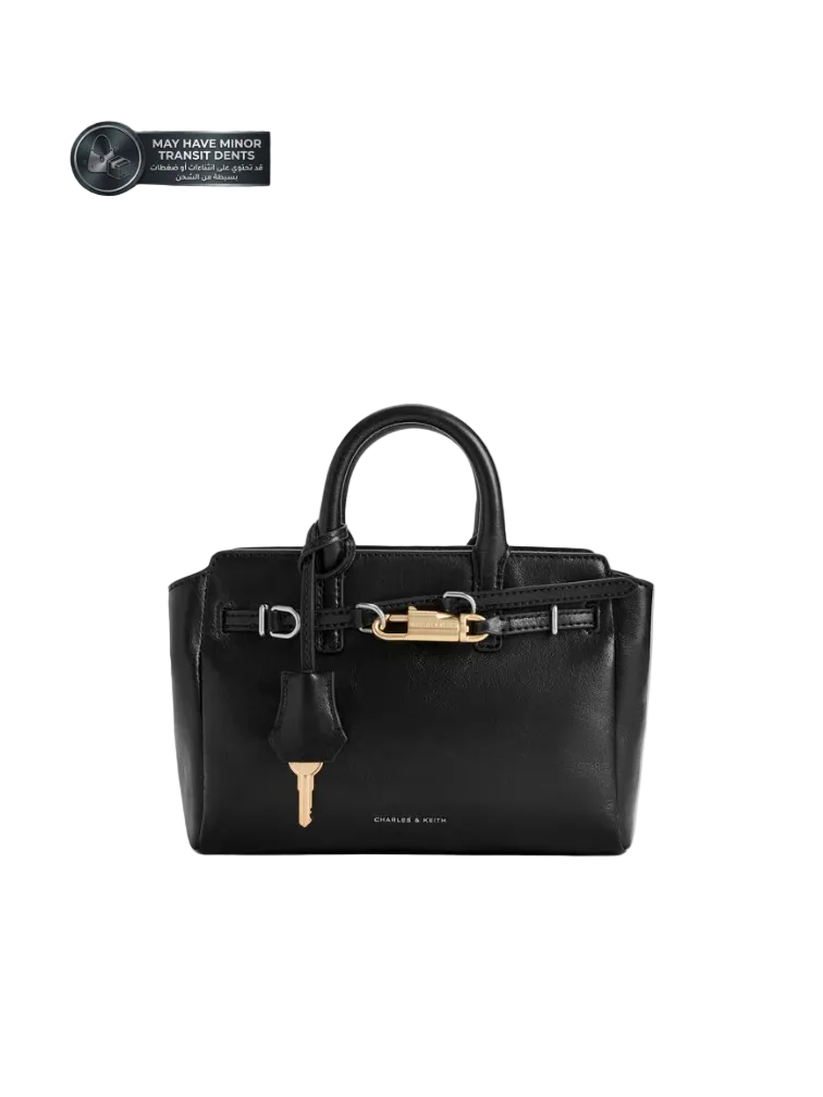 Mini Delfina Belted Tote Bag - Noir | حقيبة توت ديلفينا ميني بحزام - أسود