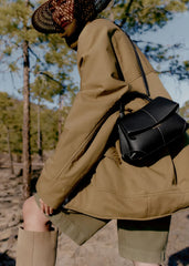 Polene -Mokki Mini Edition Textured Black with Ecru Stitching