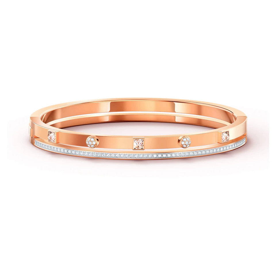 Swar*vski -Crystal Thrilling Bangle, White, Rose-Gold Tone Plated 5555746 (Size M)