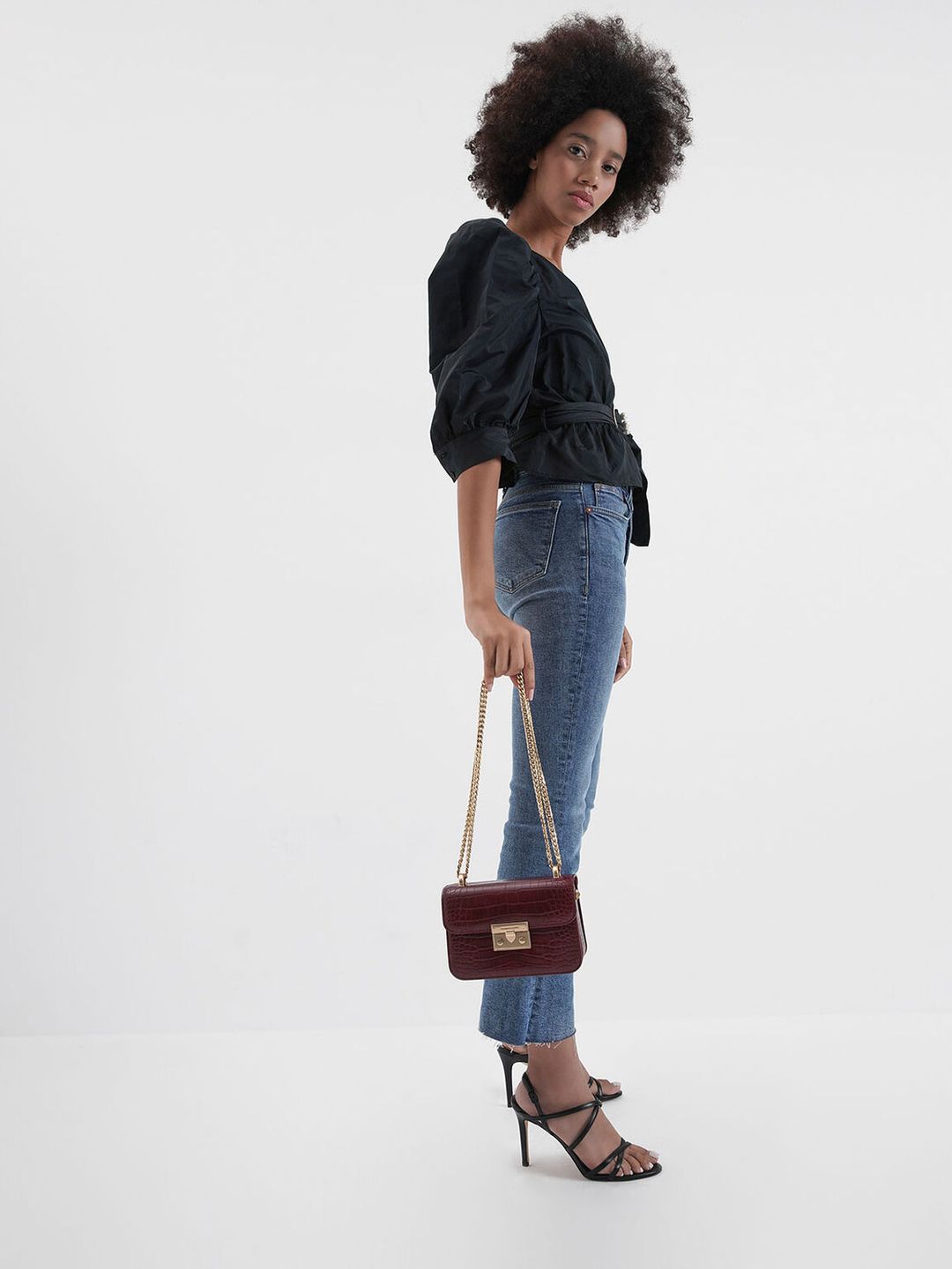 Charles & Ke*th - Croc-Effect Boxy Chain Strap Bag - burgundy