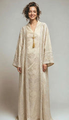 Elegant Ivory Embroidered Abaya | عباية مطرزة عاجية أنيقة