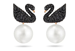 Swar*vski - Iconic Swan Jacket Earring Black Swan Rose Gold Plated-5193949-ON SALE