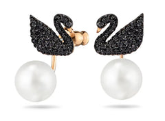 Swar*vski - Iconic Swan Jacket Earring Black Swan Rose Gold Plated-5193949-ON SALE