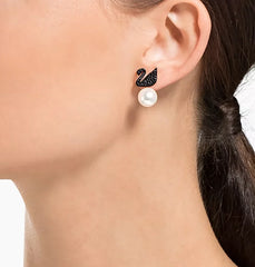 Swar*vski - Iconic Swan Jacket Earring Black Swan Rose Gold Plated-5193949-ON SALE