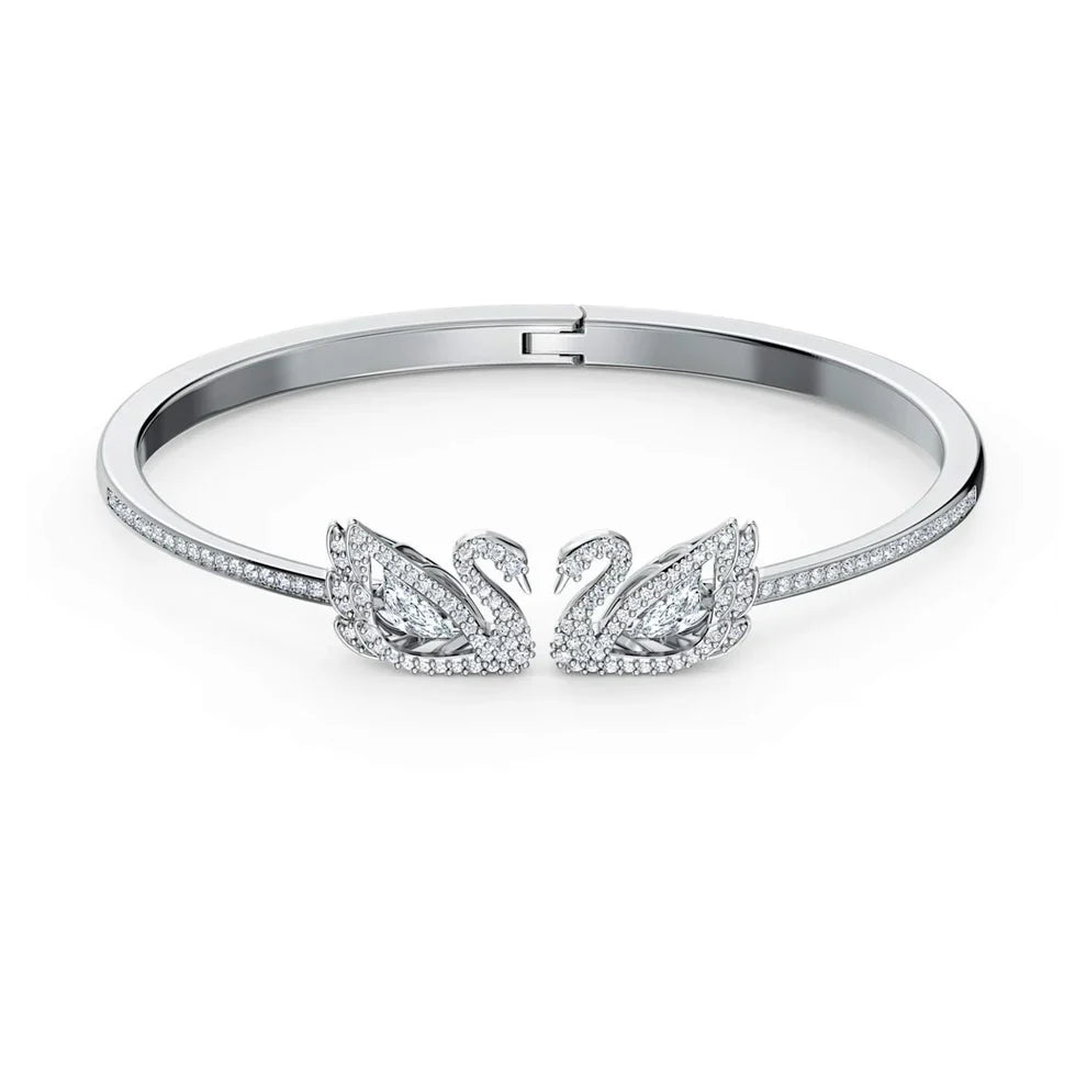 Swar*vski - Crystal Dancing Swan Bangle, White, Rhodium Plated -5520713