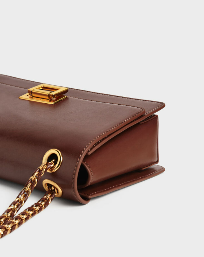 Charles & Ke*th - Metallic Accent Front Flap Bag - Brown