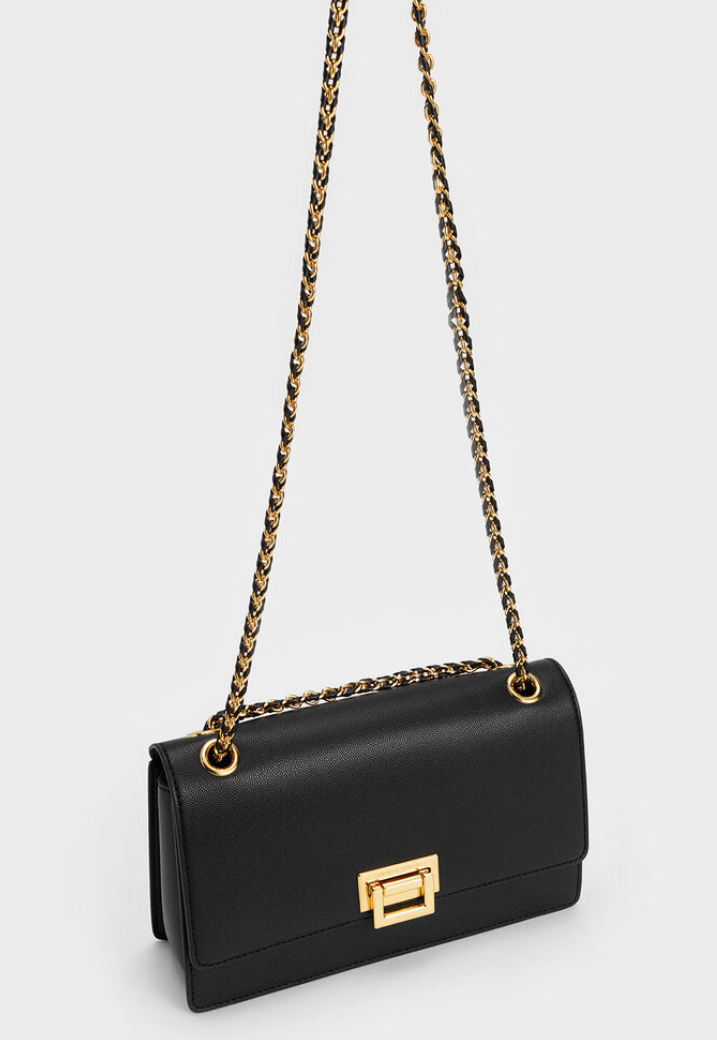Charles & Ke*th - Metallic Accent Front Flap Bag - Black