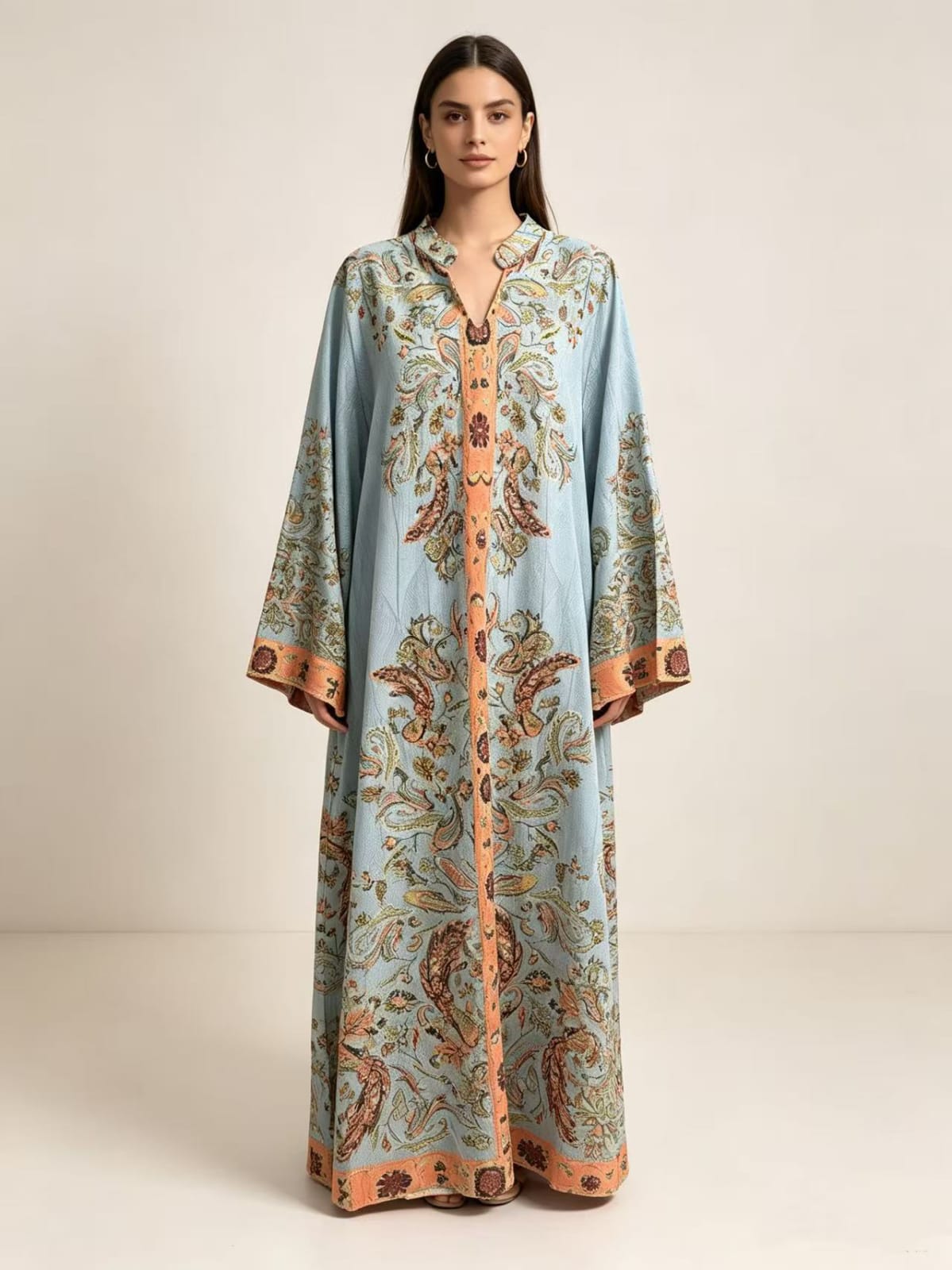 Heritage Damask Jalabiya Sky Blue-جلابية دمشقية بتصميم تراثي – أزرق سماوي