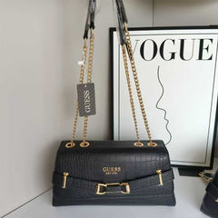 Gues* - Silvye Convertible Crossbody Flap CROC- BLACK