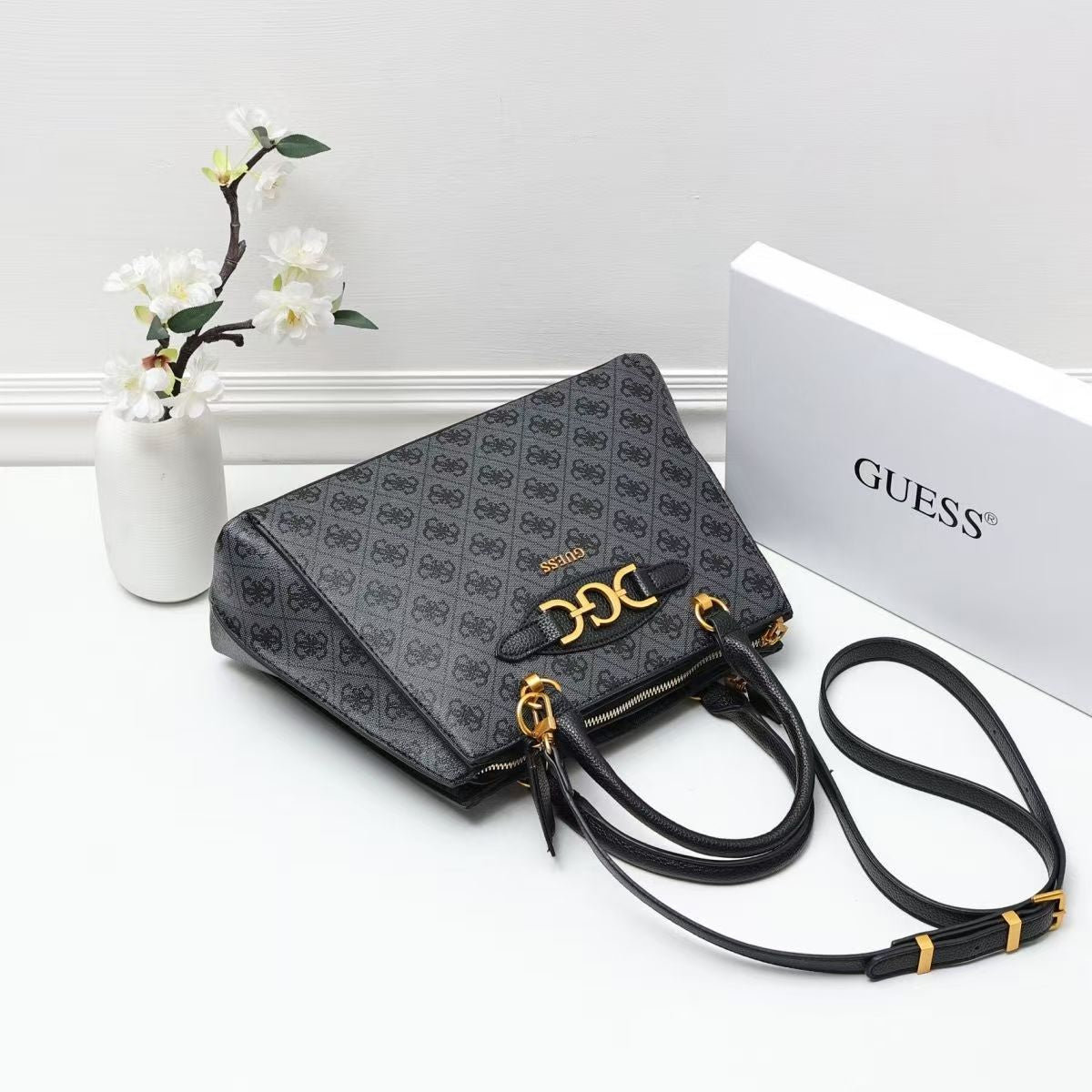 Gues* -  Malva Girlfriend Black Satchel Bag - COAL