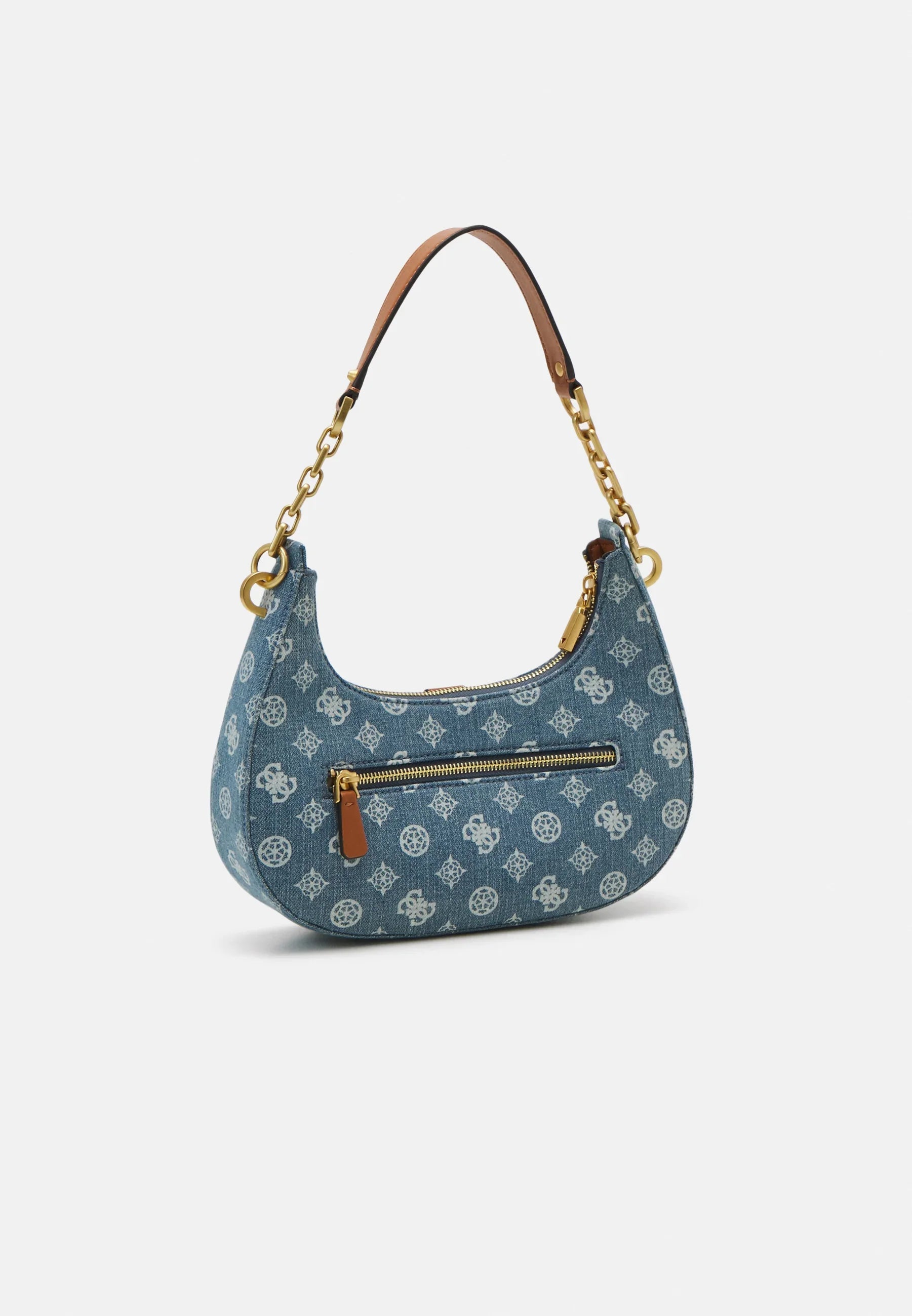 Gues* - Kuba top zip shoulder bag- Handbag - denim logo