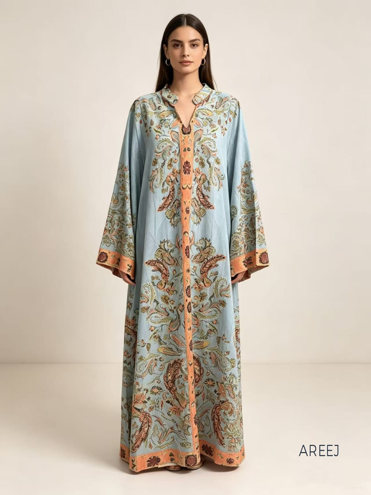 Heritage Damask Jalabiya Sky Blue-جلابية دمشقية بتصميم تراثي – أزرق سماوي