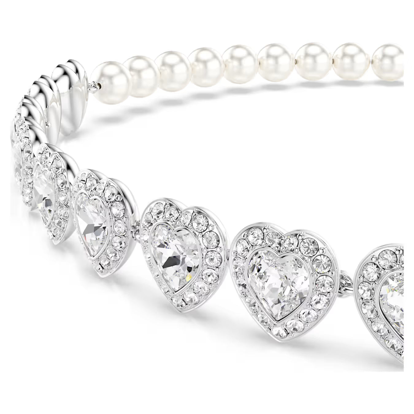 Swar*vski -Tennis choker-Mixed cuts, Crystal pearl, Heart, White, Rhodium plated- 5720861