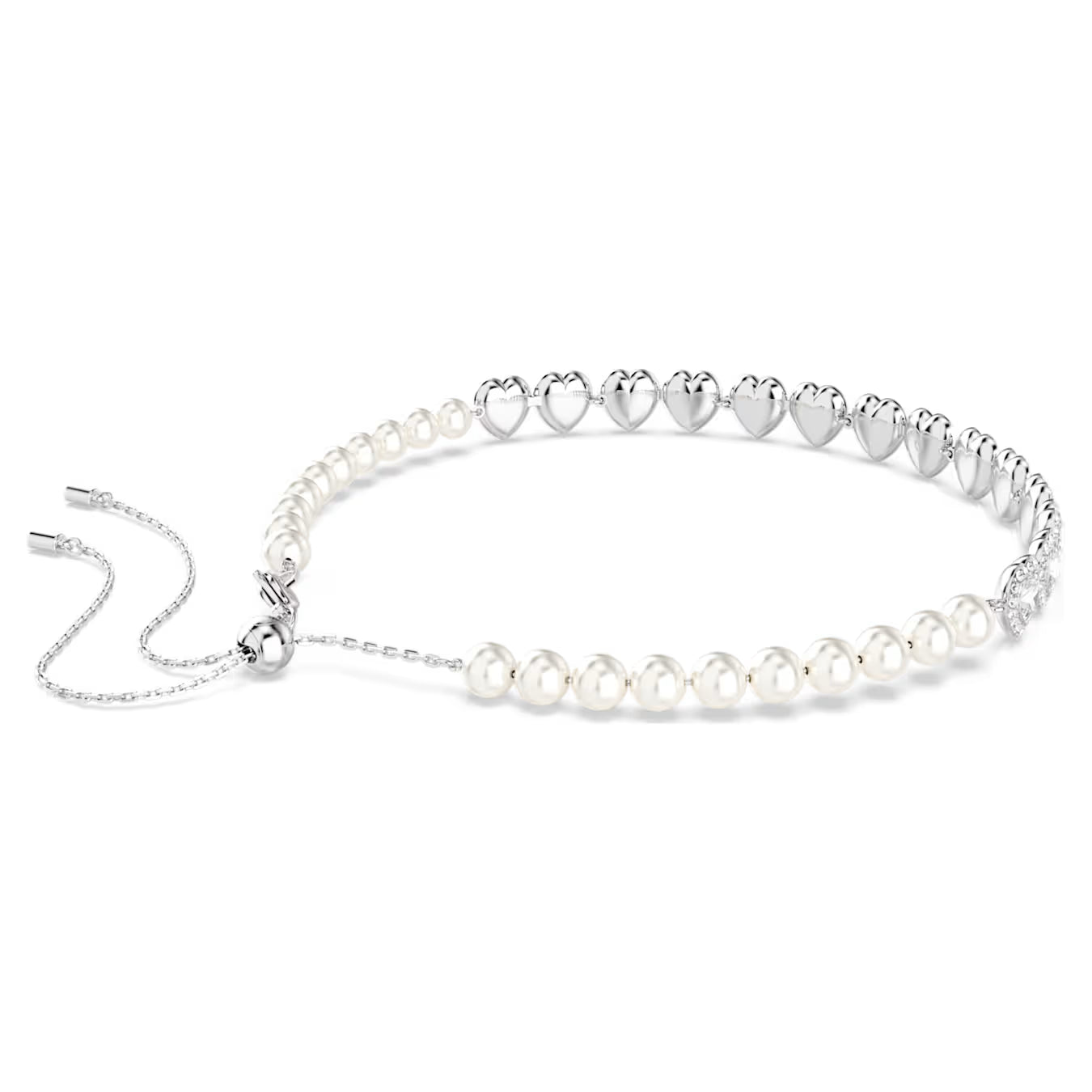 Swar*vski -Tennis choker-Mixed cuts, Crystal pearl, Heart, White, Rhodium plated- 5720861