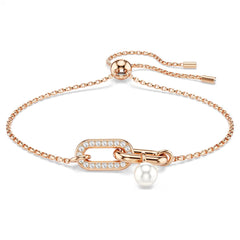 Swar*vski -Constella bracelet Crystal pearl, Round cut, White, Rose gold-tone plated-5728588