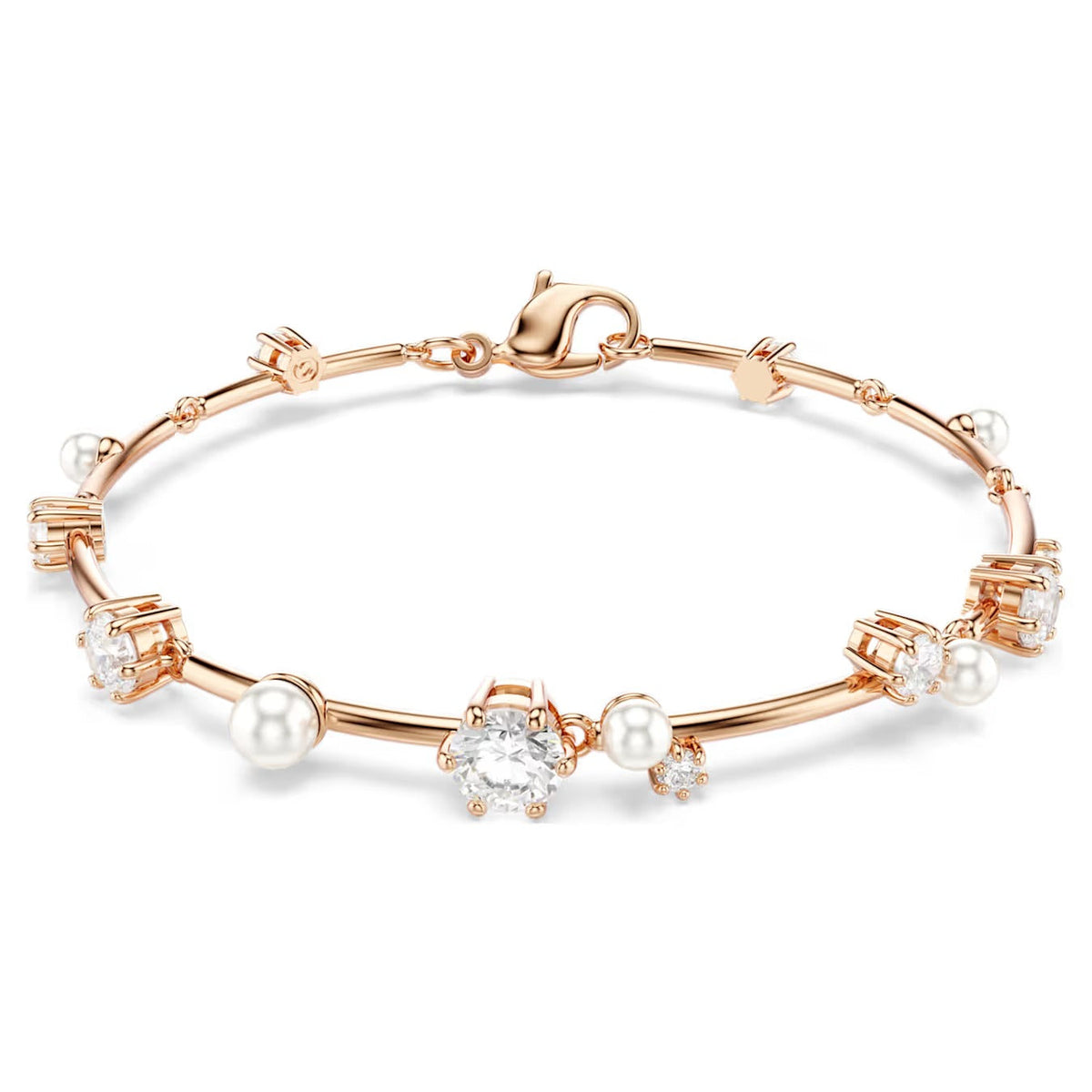 Swar*vski -Constella bracelet Crystal pearl, Round cuts, White, Rose gold-tone plated-5729505