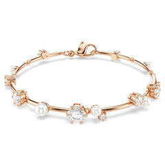 Swar*vski -Constella bracelet Crystal pearl, Round cuts, White, Rose gold-tone plated-5729505