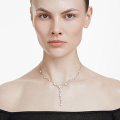 Swar*vski -Constella Y necklace Crystal pearl, Round cuts, White, Rhodium plated-5711830