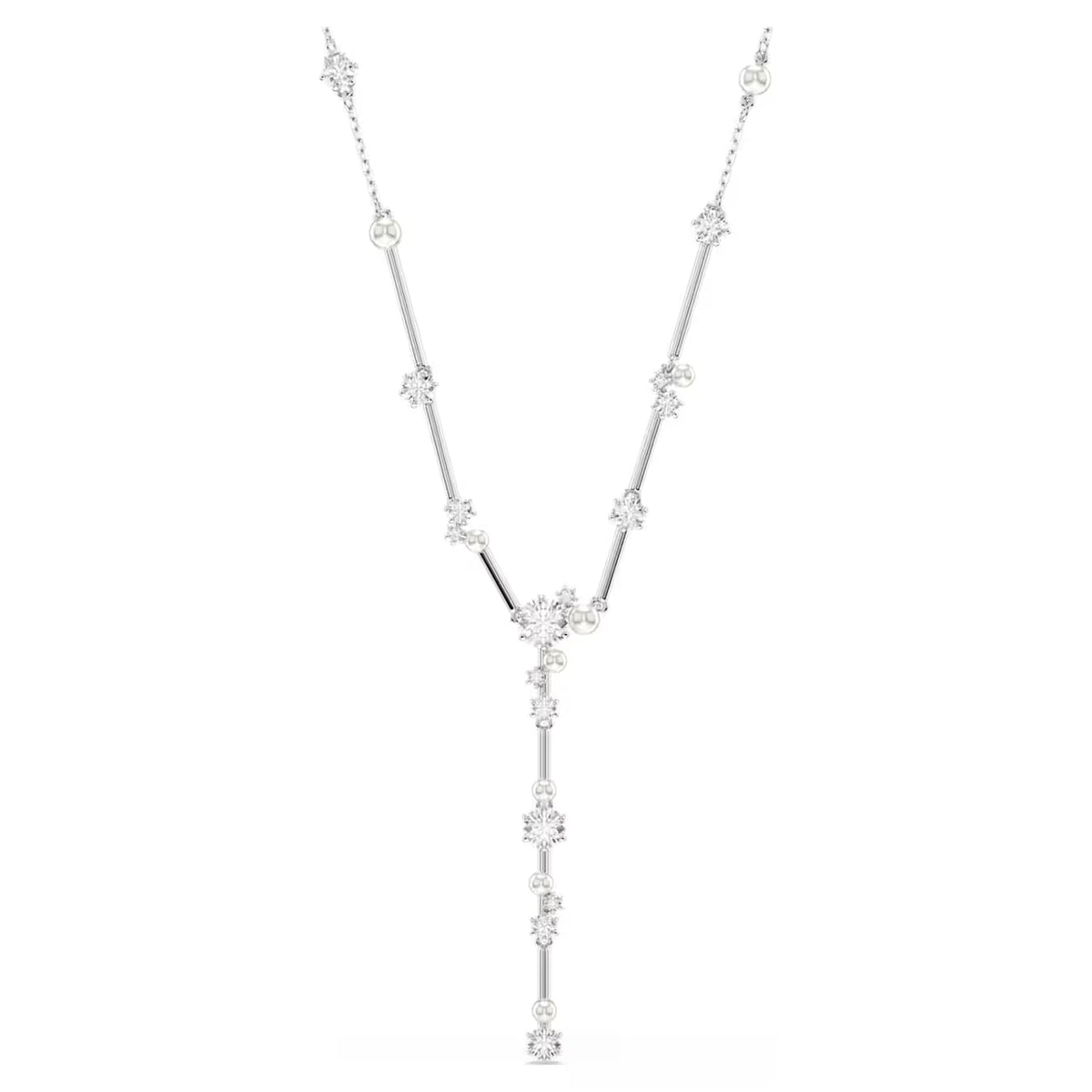 Swar*vski -Constella Y necklace Crystal pearl, Round cuts, White, Rhodium plated-5711830