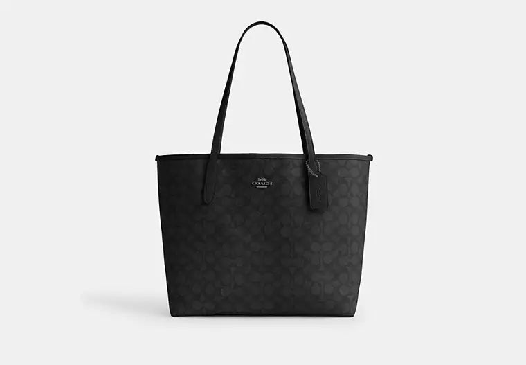 COAC* - City Tote Bag In Signature Canvas Charcoal/Black