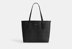 COAC* - City Tote Bag In Signature Canvas Charcoal/Black