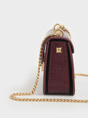 Charles & Ke*th - Croc-Effect Boxy Chain Strap Bag - burgundy