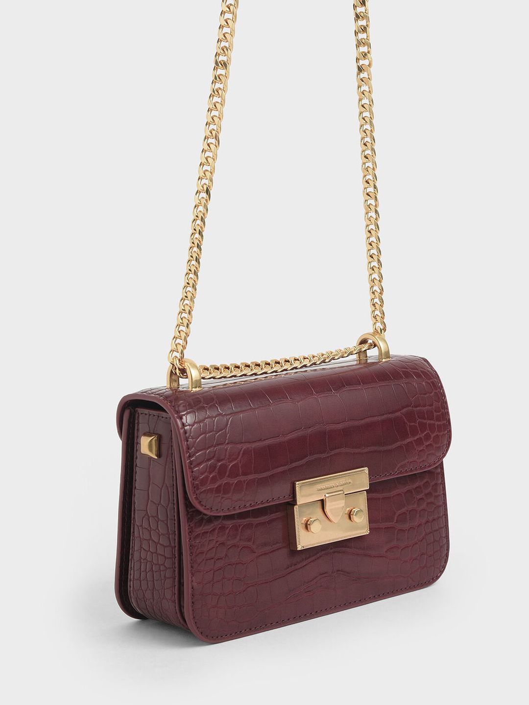 Charles & Ke*th - Croc-Effect Boxy Chain Strap Bag - burgundy