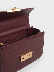 Charles & Ke*th - Croc-Effect Boxy Chain Strap Bag - burgundy