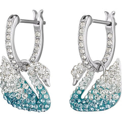 Swar*vski - Iconic Swan Pierced Earrings, Blue, Rhodium Plated 5512577