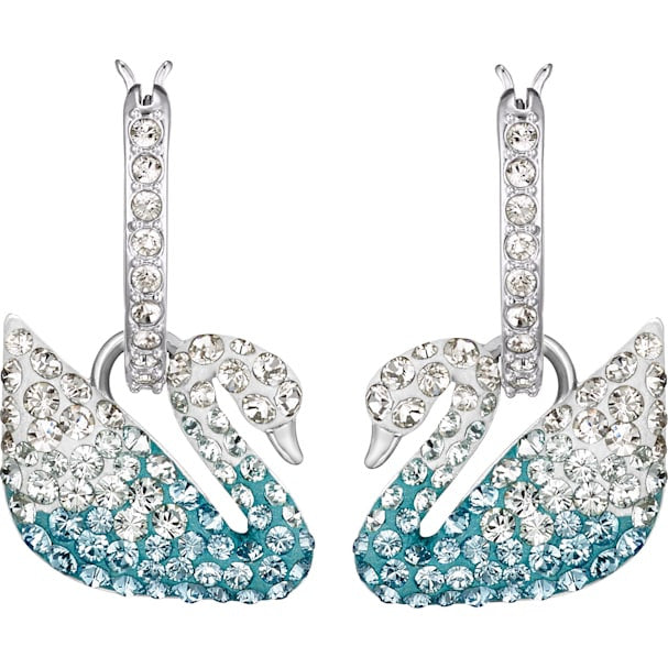 Swar*vski - Iconic Swan Pierced Earrings, Blue, Rhodium Plated 5512577