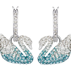 Swar*vski - Iconic Swan Pierced Earrings, Blue, Rhodium Plated 5512577