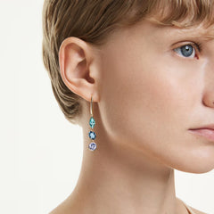 Swar*vski -Gema drop earrings Asymmetrical design, Mixed cuts, Multicolored, 18K gold finish-5747917