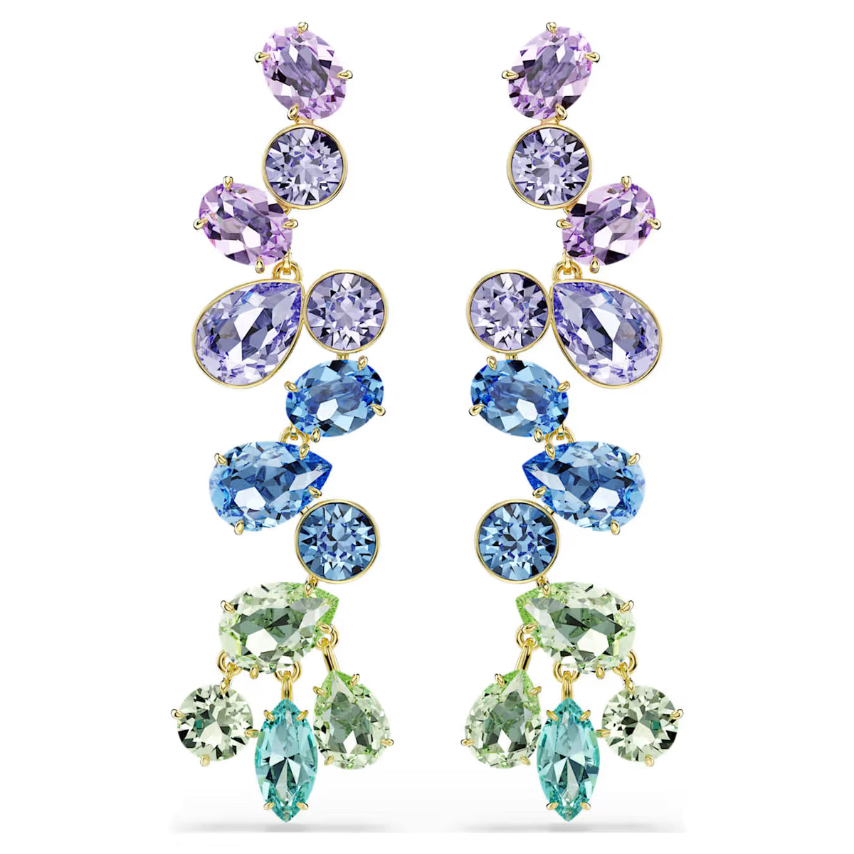 Swar*vski -Gema drop earrings Mixed cuts, Chandelier, Long, Multicolored, 18K gold finish-&nbsp;5751294