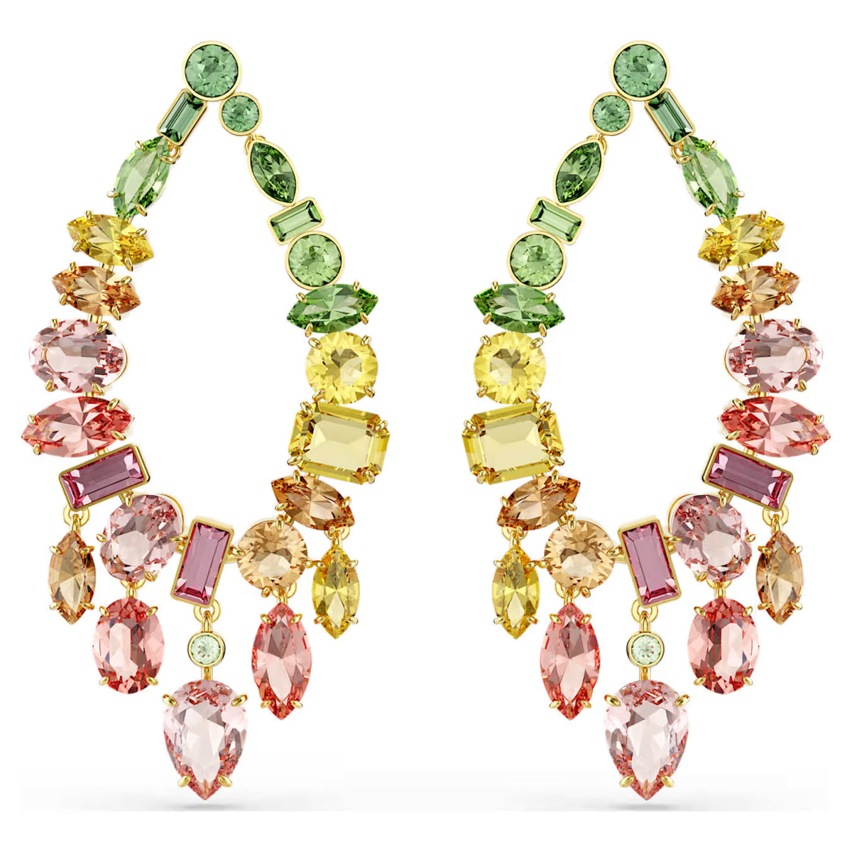Swar*vski -Gema drop earrings Mixed cuts, Chandelier, Multicolored, 18K gold finish-5737445