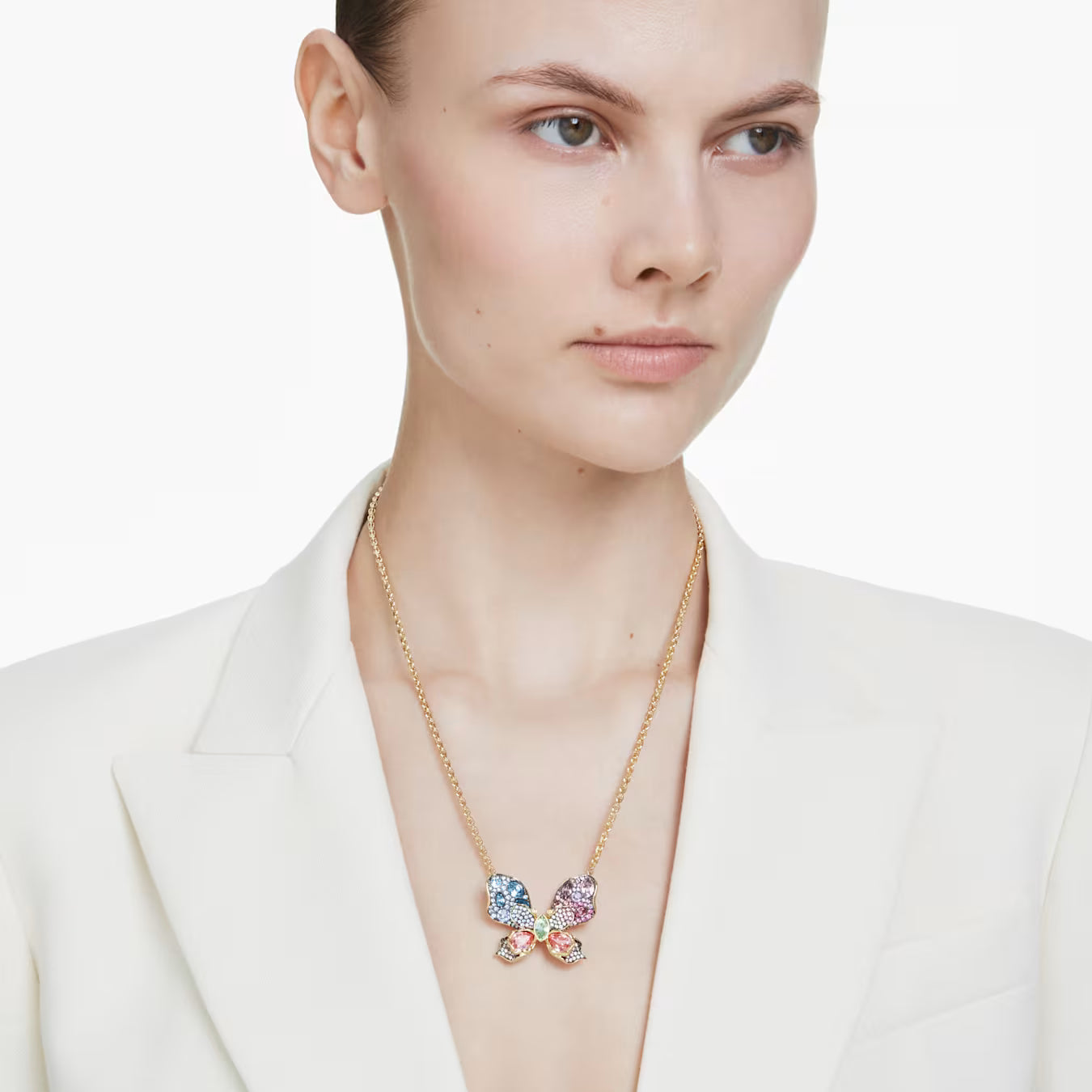 Swar*vski -Idyllia pendant and brooch Mixed cuts, Pavé, Butterfly, Multicolored, Gold-tone plated-5709951