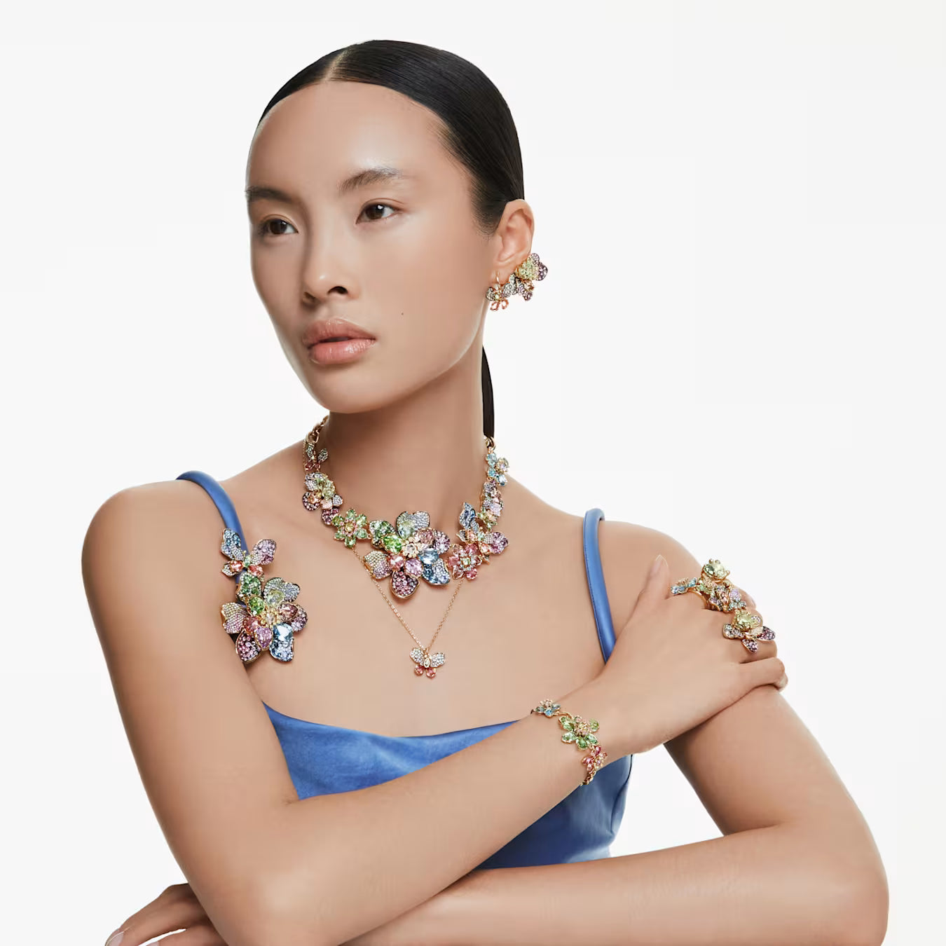 Swar*vski -Idyllia pendant and brooch Mixed cuts, Pavé, Butterfly, Multicolored, Gold-tone plated-5709951