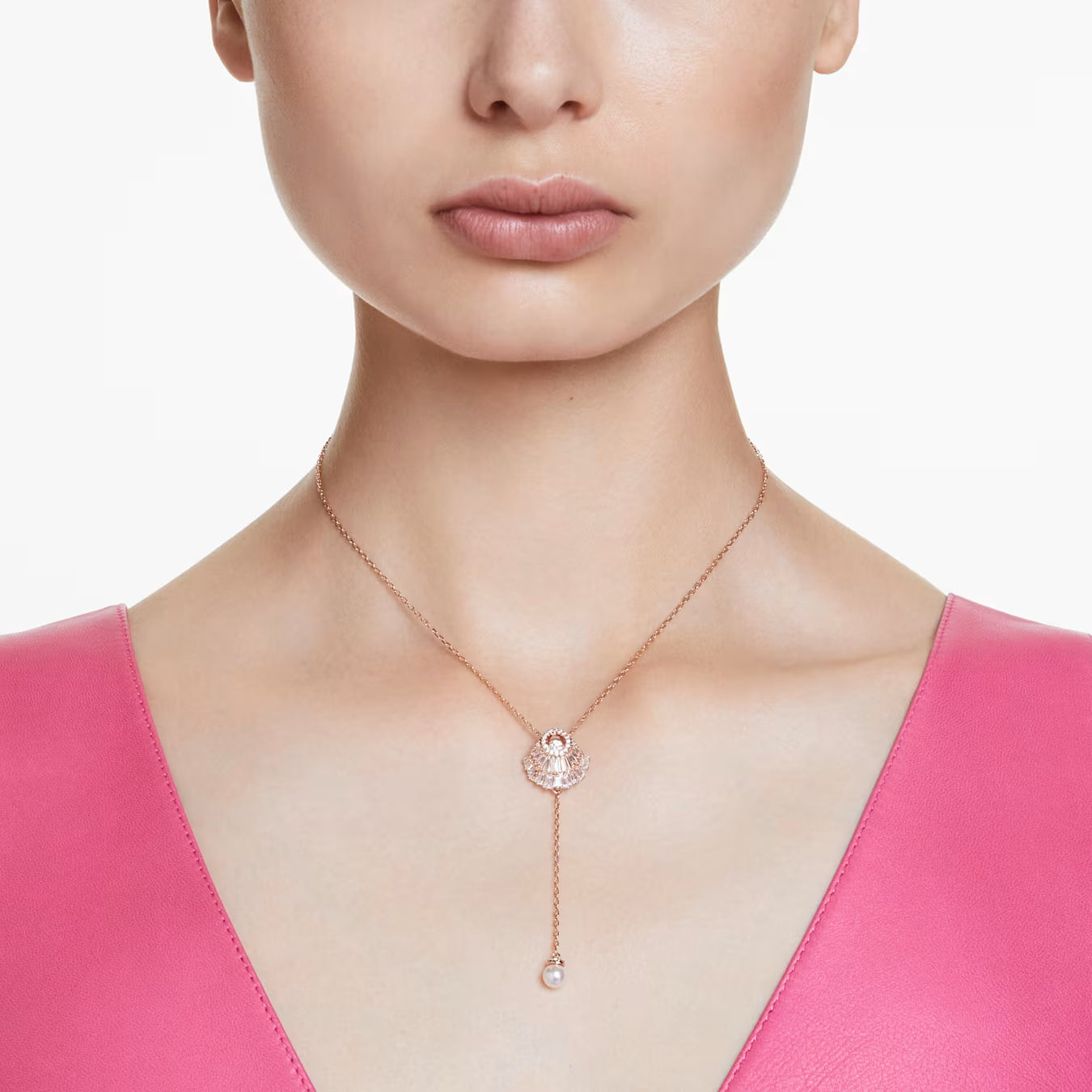 Swar*vski -Idyllia Y pendant Crystal pearl, Shell, White, Rose gold-tone plated-5680299