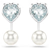 Swar*vski -Imber earring jackets Crystal pearl, Heart cut, Heart, Blue, Rhodium plated 5711347