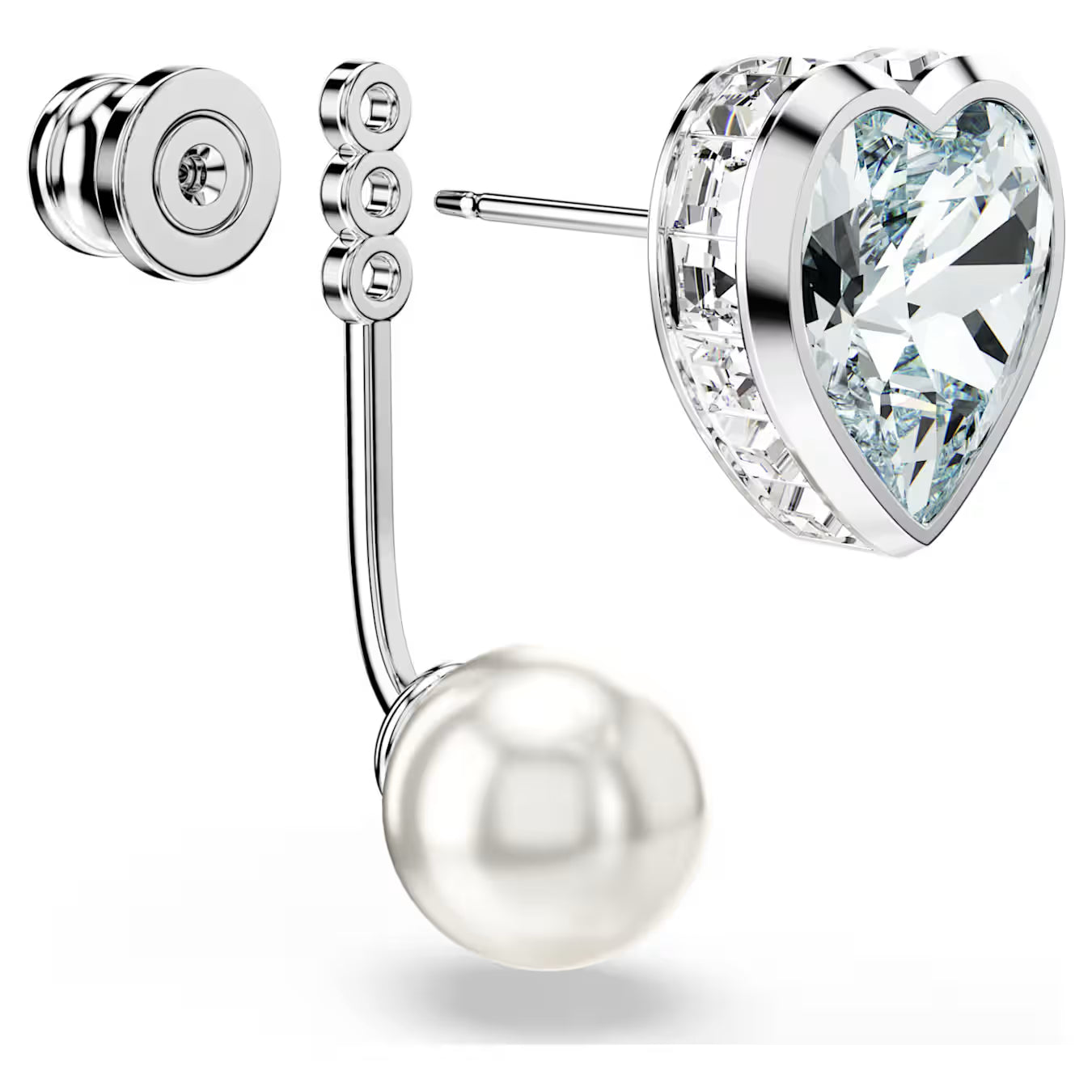Swar*vski -Imber earring jackets Crystal pearl, Heart cut, Heart, Blue, Rhodium plated 5711347