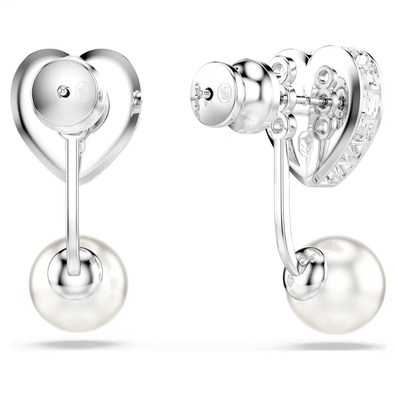 Swar*vski -Imber earring jackets Crystal pearl, Heart cut, Heart, Blue, Rhodium plated 5711347