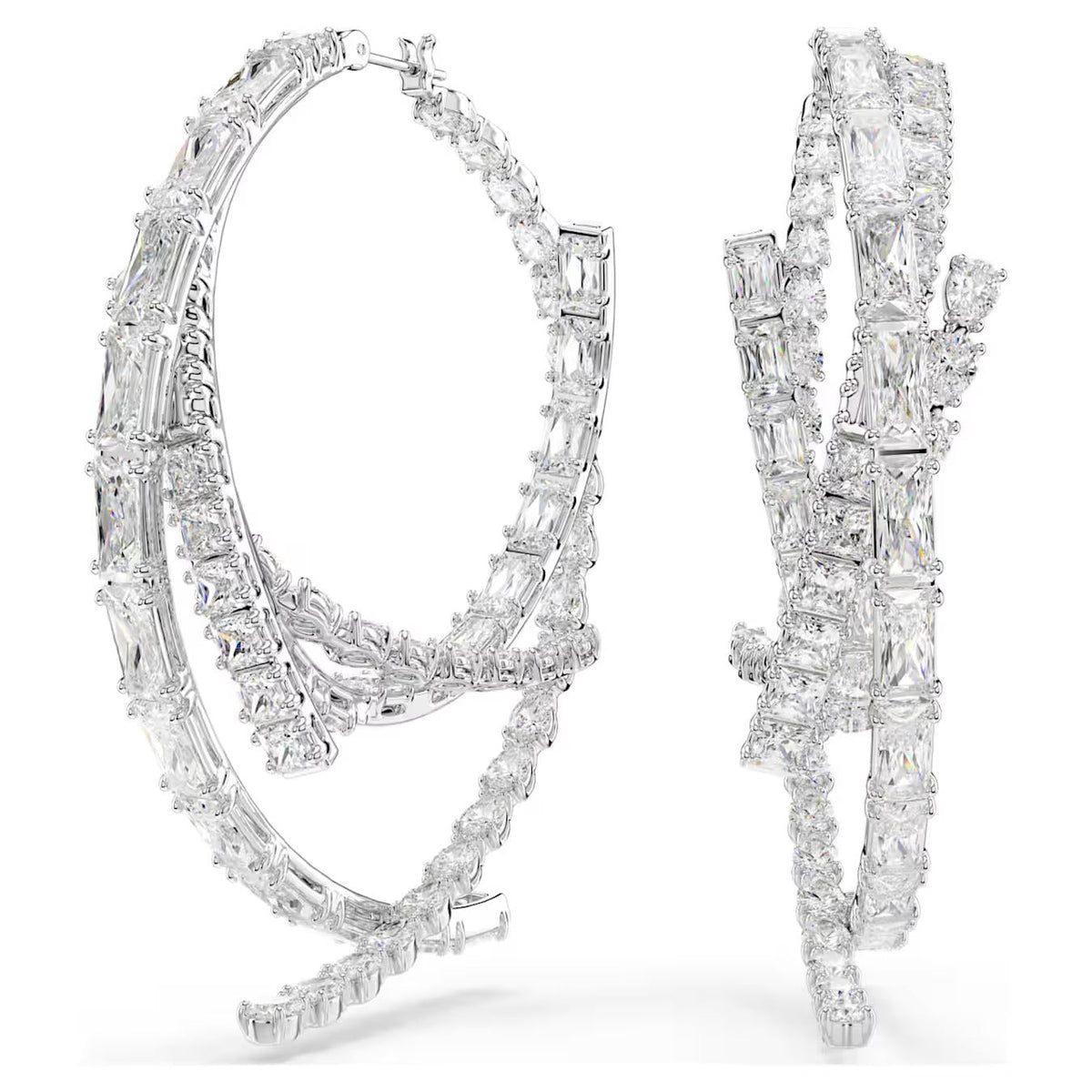 Swar*vski -Matrix hoop earrings Mixed cuts, White, Rhodium plated-5727098