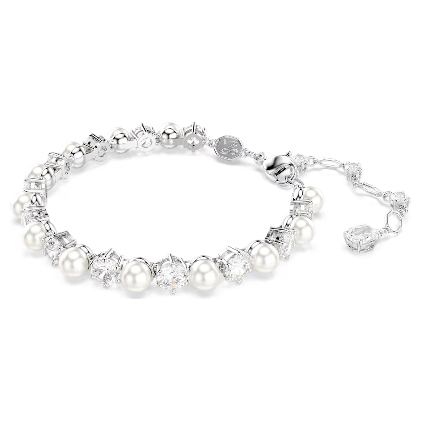 Swar*vski -Matrix Tennis bracelet Crystal pearl, Round cut, White, Rhodium plated 5689625