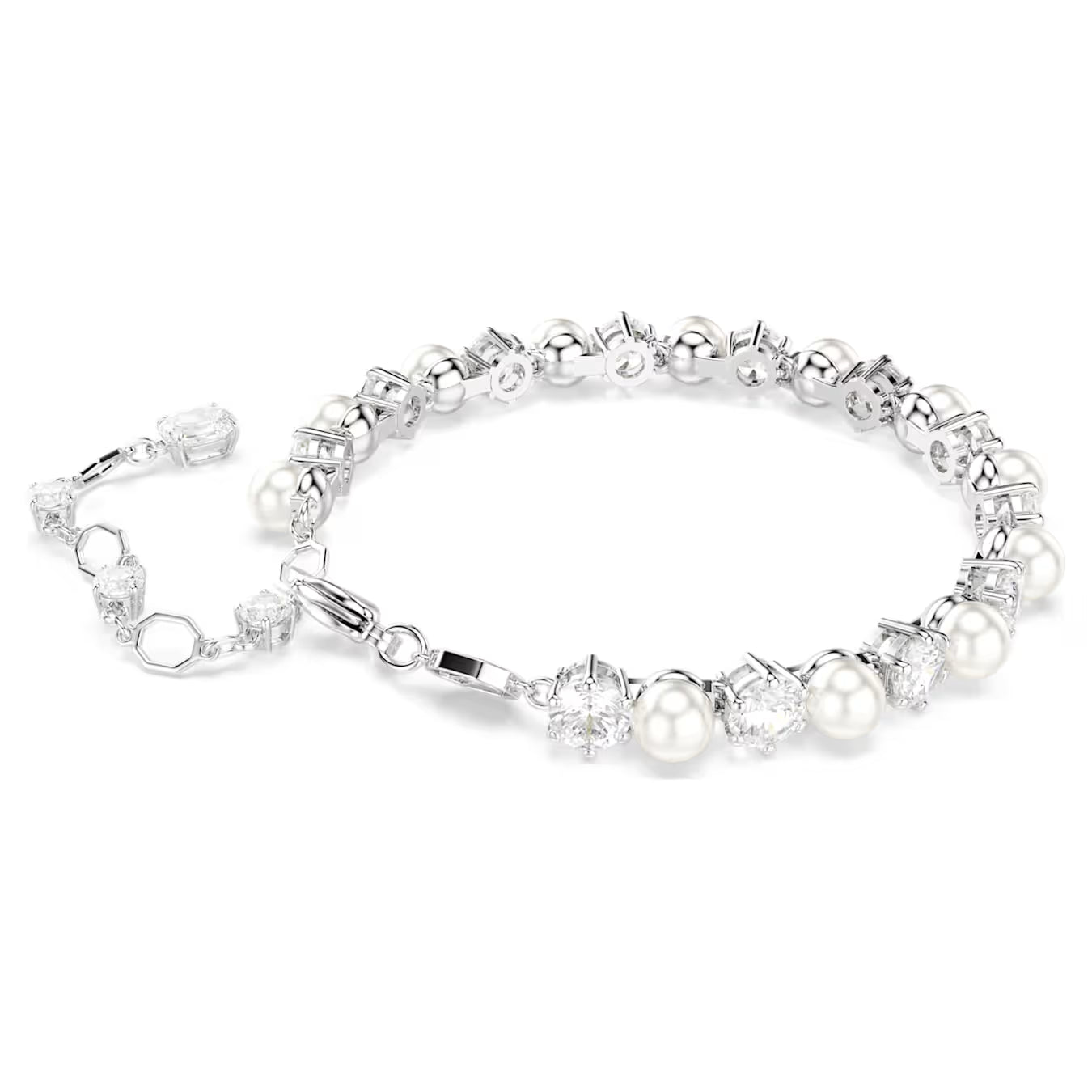 Swar*vski -Matrix Tennis bracelet Crystal pearl, Round cut, White, Rhodium plated 5689625