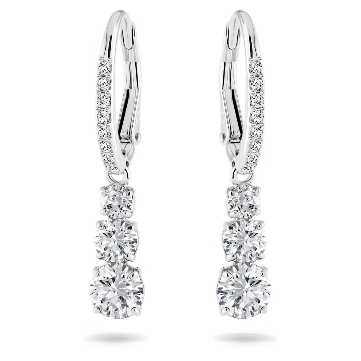 Swar*vski -Stilla Attract hoop earrings Round cut, White, Rhodium plated-5416155