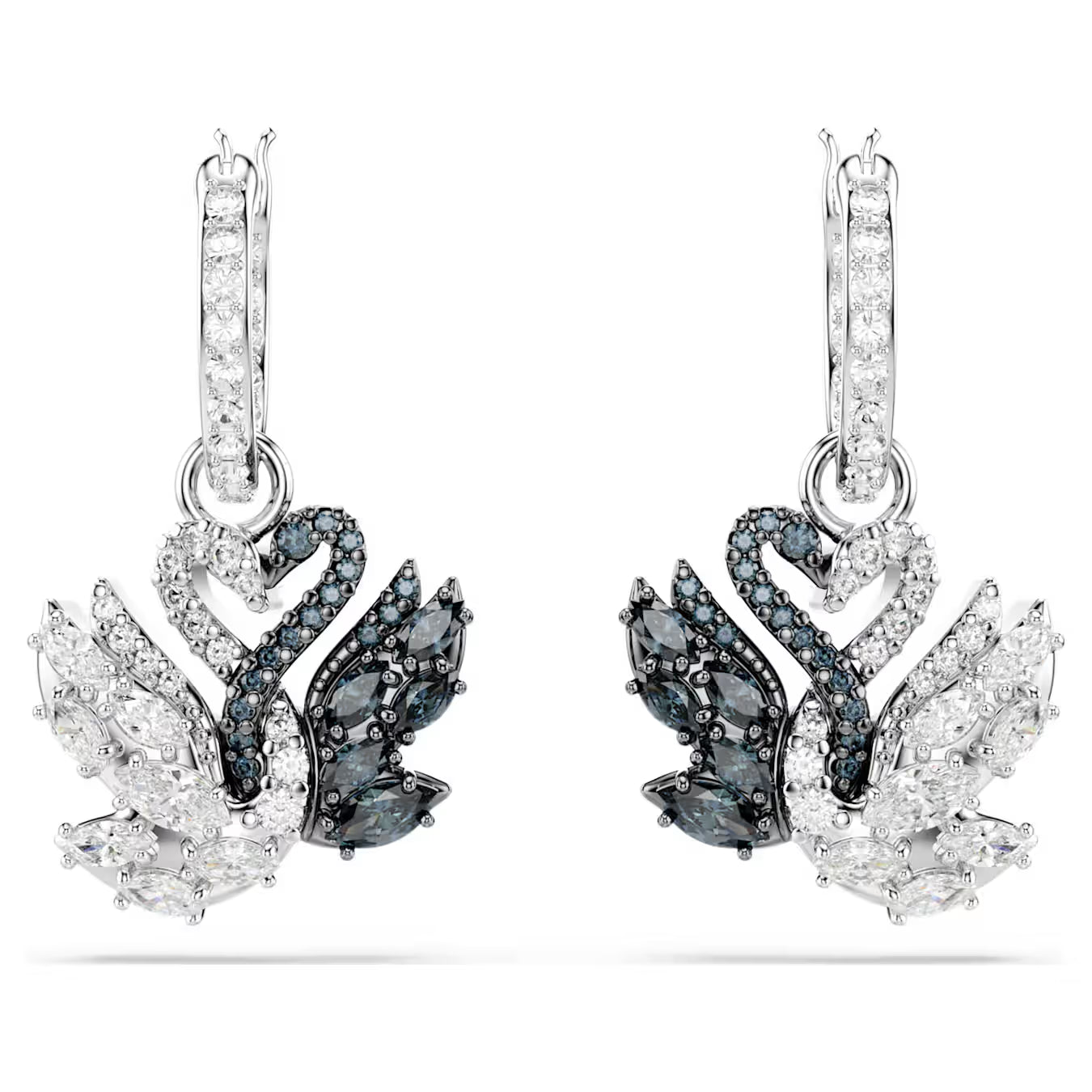 Swar*vski -Swan drop earrings Swan, Black, Mixed metal finish 5705728